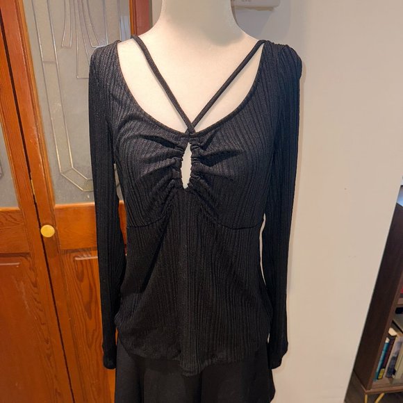 H&M- Black Strappy Long Sleeve Top - L - Picture 4 of 4